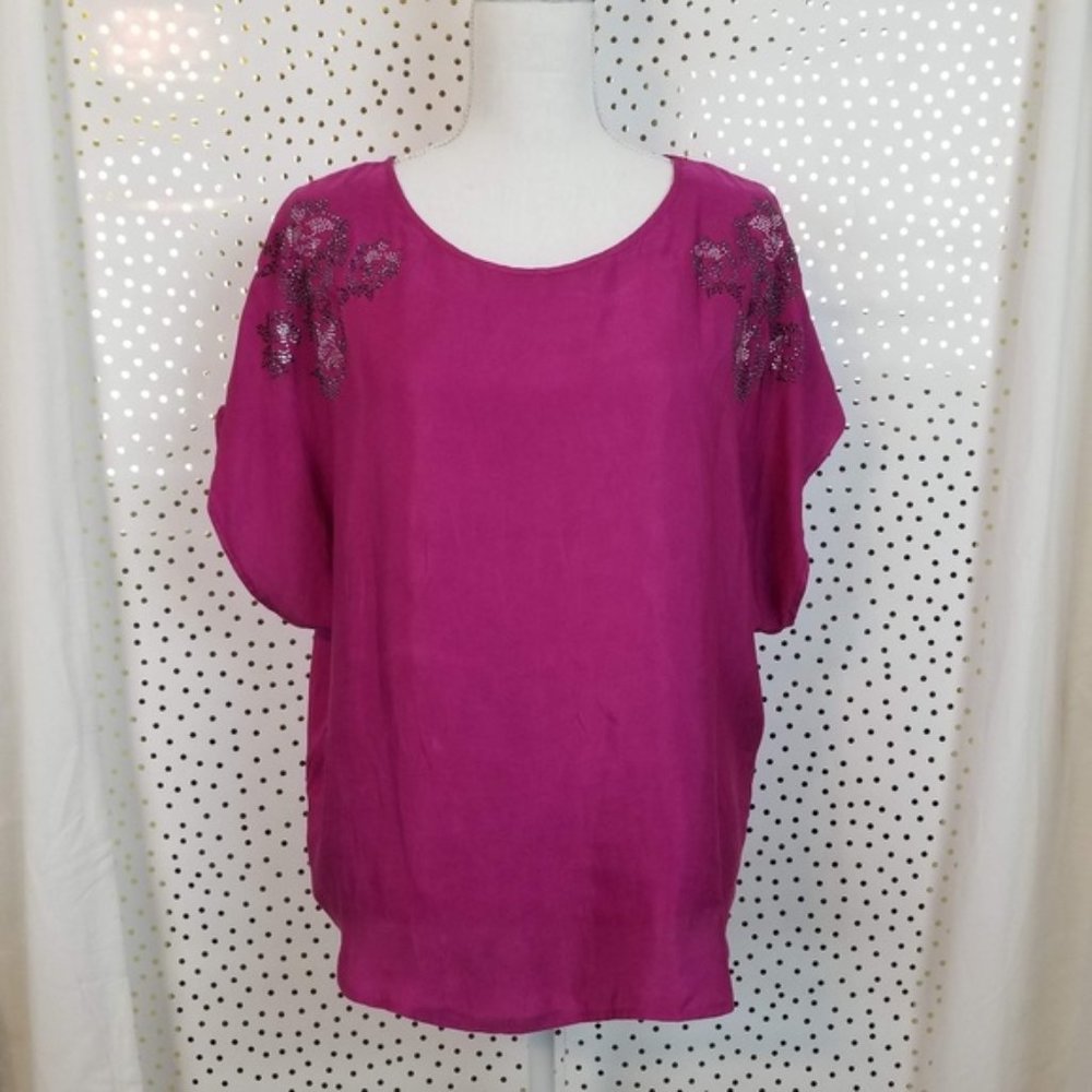Express | Fuchsia Silky Embellished Dolman Top